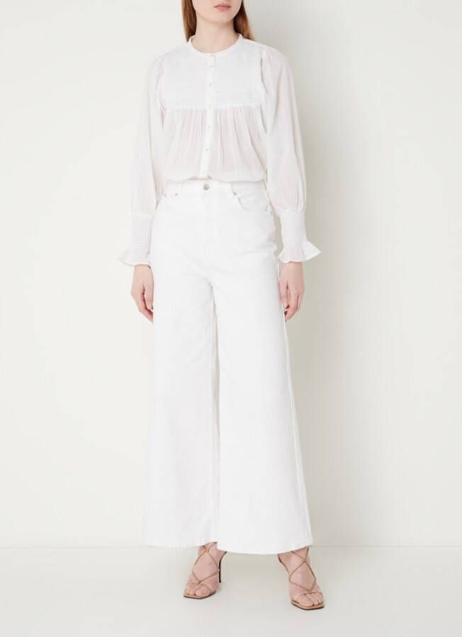 Antik batik Hita semi transparante blouse met pofmouw en structuur