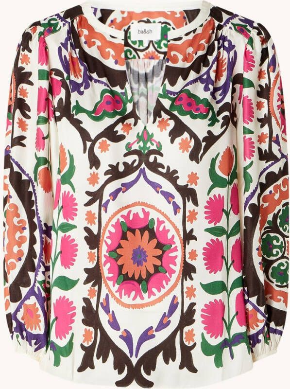 BA&SH Bedrukte blouse met V hals, lange mouwen