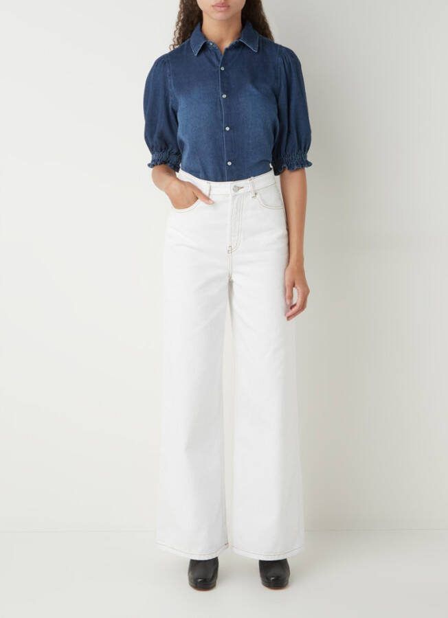 BA&SH Honey blouse van chambray met pofmouw