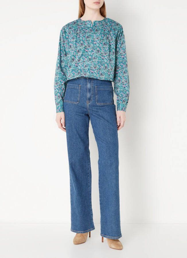 BA&SH Bedrukte blouse met ronde hals, lange mouwen XALA