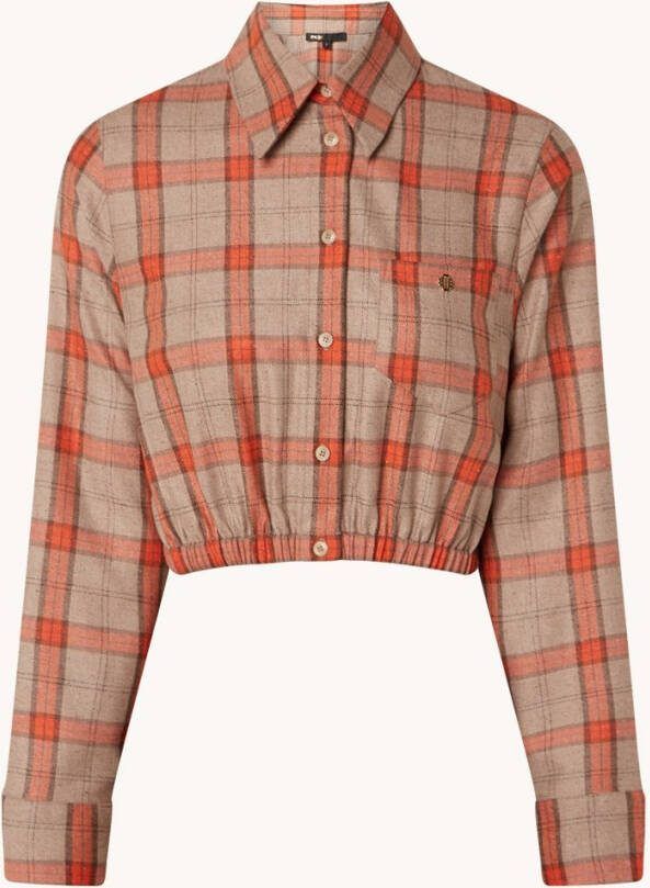 Maje Cavellino cropped blouse met borstzak en ruitdessin
