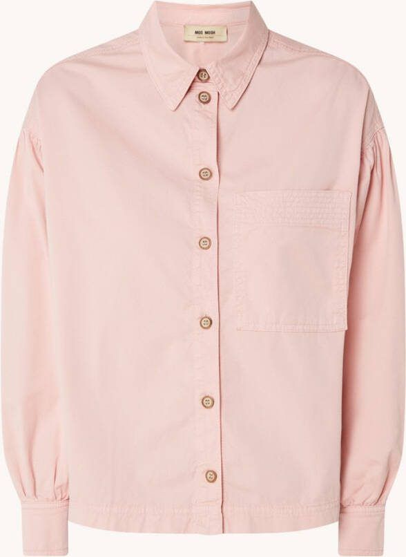 MOS MOSH Leila Lori blouse van denim met borstzak en ballonmouw