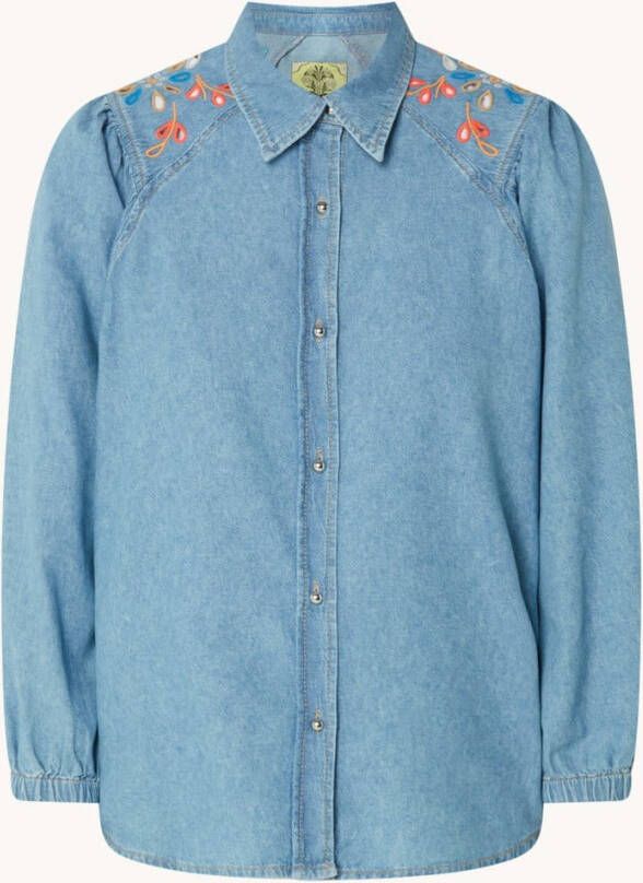 MOS MOSH Sylvia blouse in lyocellblend met ballonmouw en opengewerkt dessin