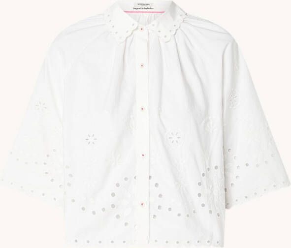 Scotch & Soda Witte Blouse Crop Shirt With Broderie Anglaise In Organic Cotton