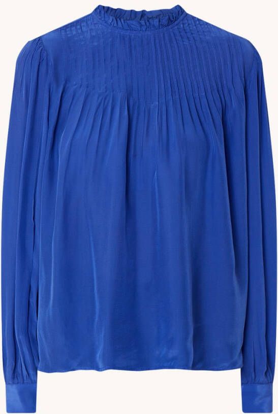 Scotch & Soda Blauwe Blouse Pintuck Blouse With Ruffle Collar