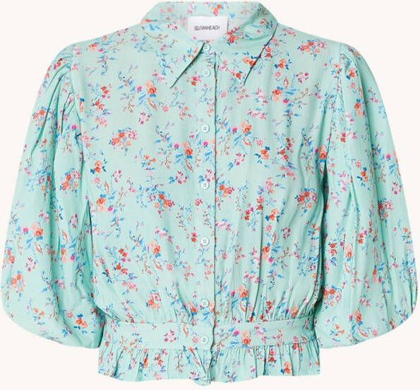 Silvian Heach Camicia Fantasia Floreale CON Maniche A Palloncino AL Gomito , Groen, Dames