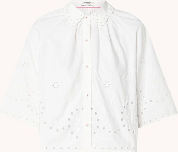 Scotch & Soda Witte Blouse Crop Shirt With Broderie Anglaise In Organic Cotton online kopen