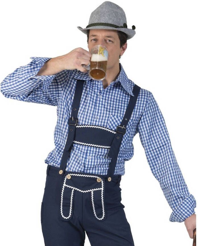 Merkloos Oktoberfest Blauw/wit Geruit Tiroler Verkleed Overhemd Voor Heren 48 50(S/m) Carnavalsblouses