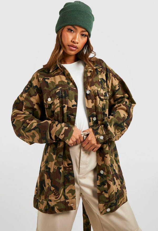 boohoo Camouflage Print Utility Jas Met Ceintuur, Khaki