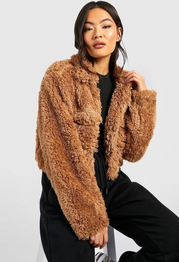 boohoo Faux Fur Teddy Trucker Jas, Stone