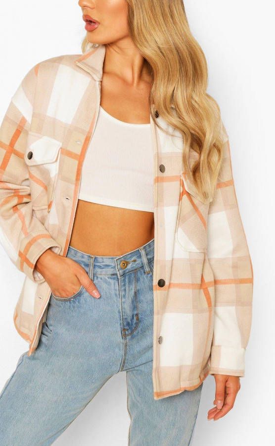 boohoo Monochrome Geruite Trucker Jas, Steenrood