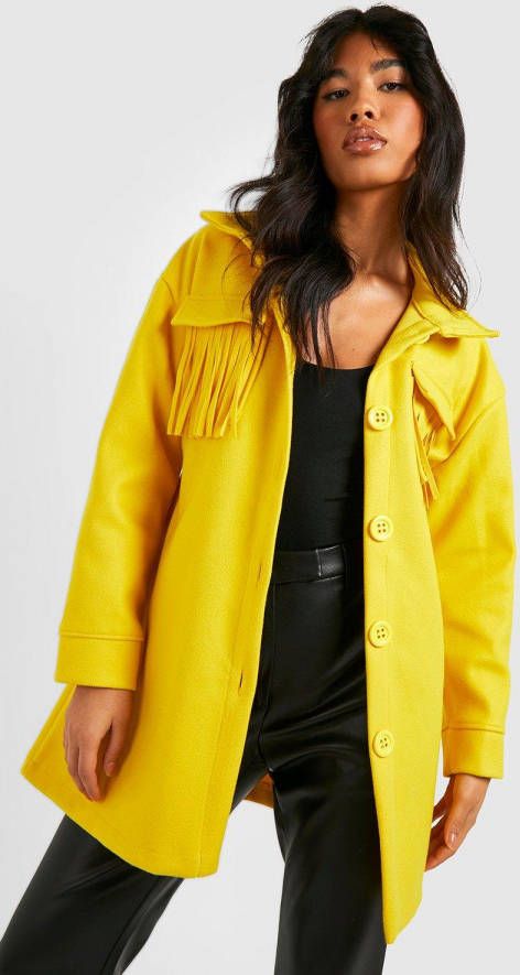 boohoo Gerafelde Wollen Tussenjas Met Ceintuur, Mustard
