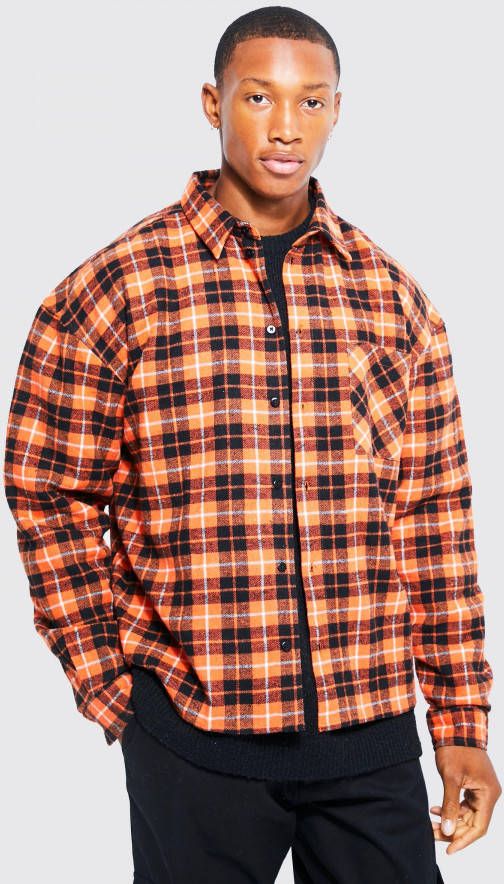 boohoo Geruit Boxy Overhemd, Orange