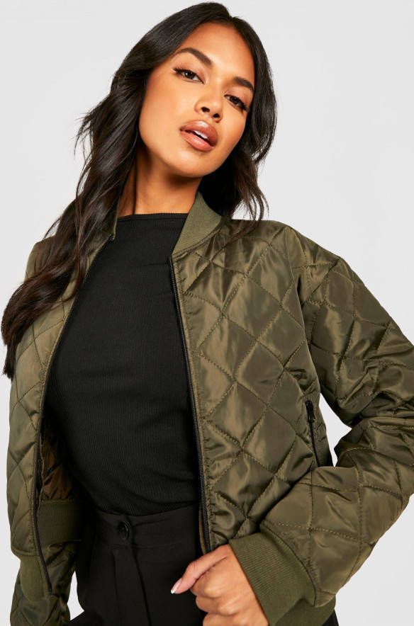 boohoo Geruit Gewatteerd Bomberjack Met Stiksels, Khaki