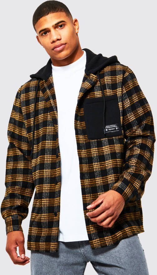 boohoo Geruit Overhemd Met Capuchon, Yellow