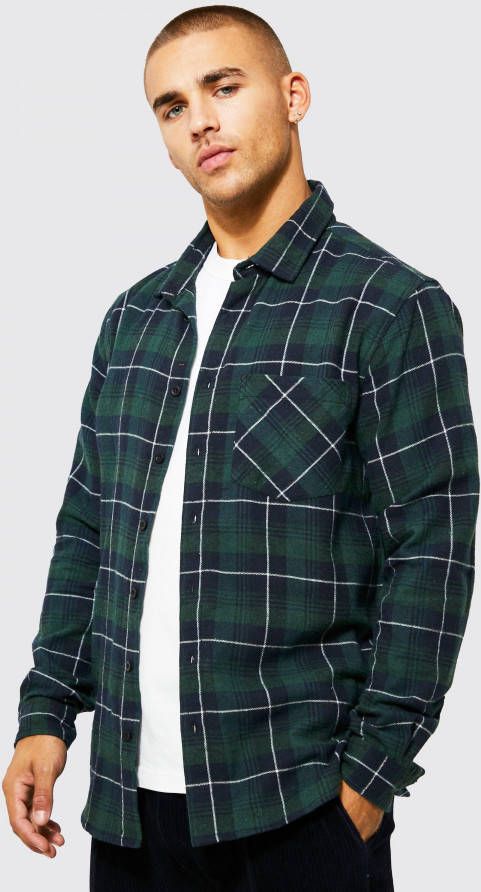 boohoo Geruit Regular Fit Blouse, Green