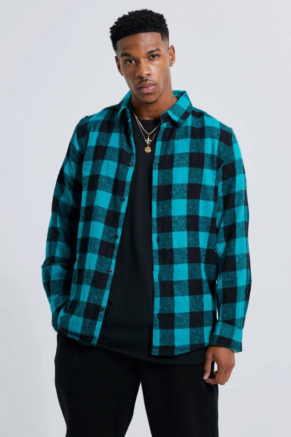 boohoo Geruit Regular Fit Overhemd Met Lange Mouwen, Khaki