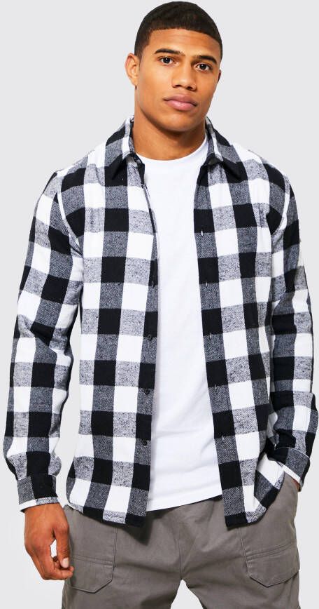 boohoo Geruit Regular Fit Overhemd Met Lange Mouwen, White