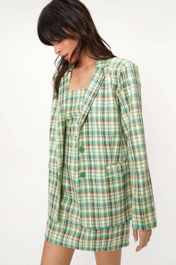 boohoo Geruite Getailleerde Blazer Met Enkele Rij Knopen, Green