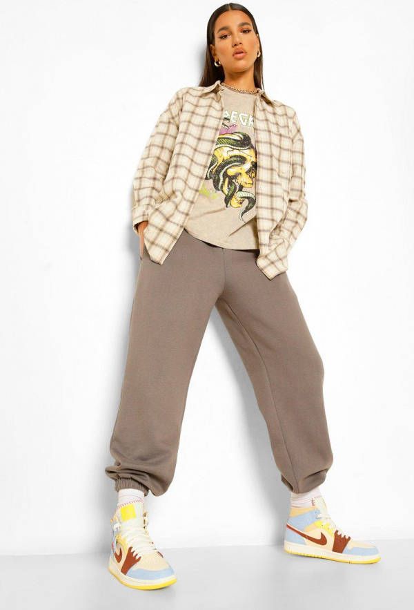 boohoo Oversized Geruite Blouse, Stone