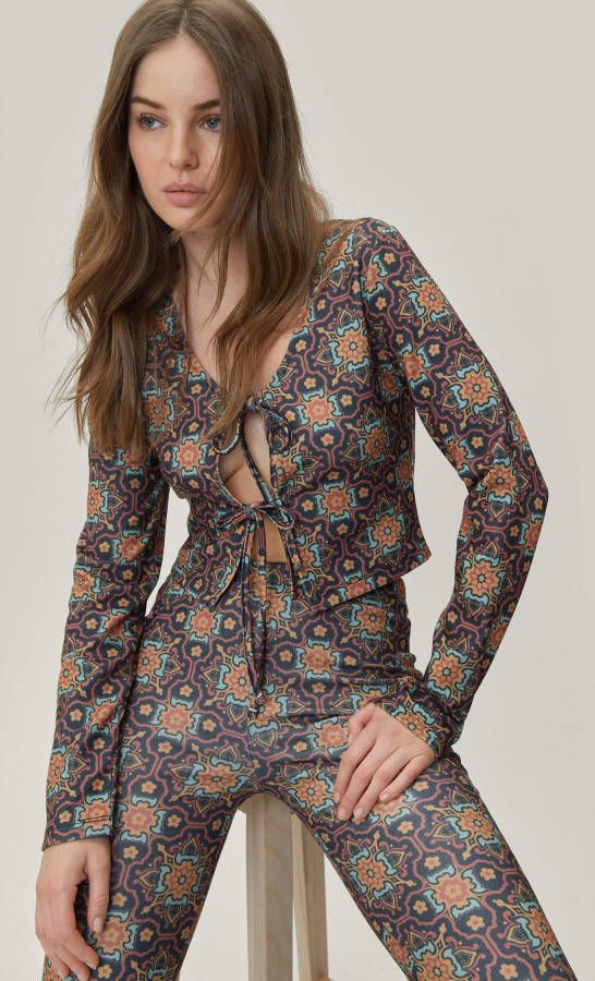 boohoo Geruite Ponte Crop Top Met Print En Strik, Multi