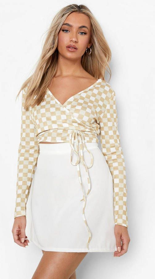 boohoo Geruite Wikkeltop, Yellow