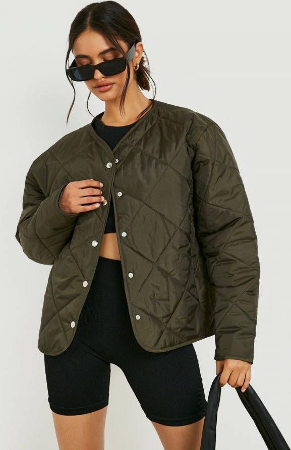 boohoo Gewatterde Jas Met Ruitvormige Stiksels, Khaki