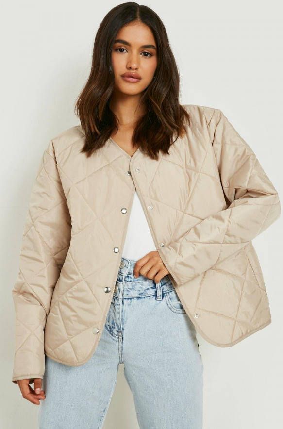 boohoo Gewatterde Jas Met Ruitvormige Stiksels, Stone