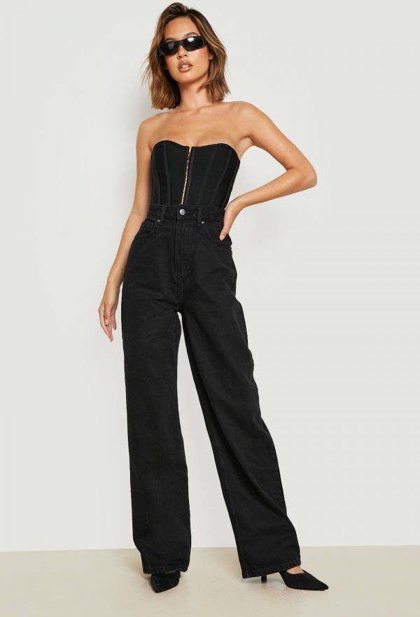 boohoo Jaren '90 Stijl Wide Leg Jeans, Black