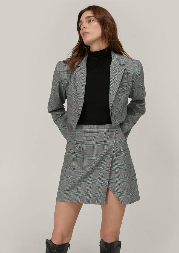 boohoo Korte Geruite Blazer, Grey