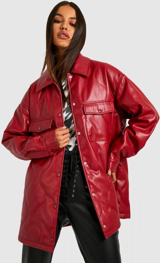 boohoo Nepleren Gewatteerde Tussenjas Met Zak Detail En Stiksels, Dark Red