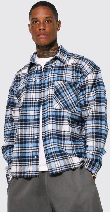 boohoo Oversized Boxy Geruit Overhemd, Light Blue