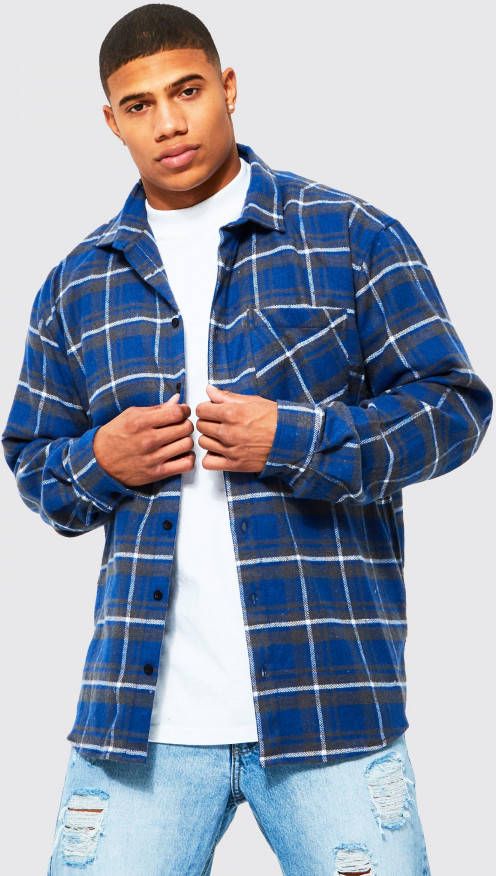 boohoo Oversized Geruite Blouse, Blue