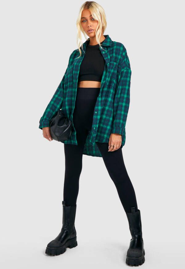boohoo Oversized Geruite Blouse, Green