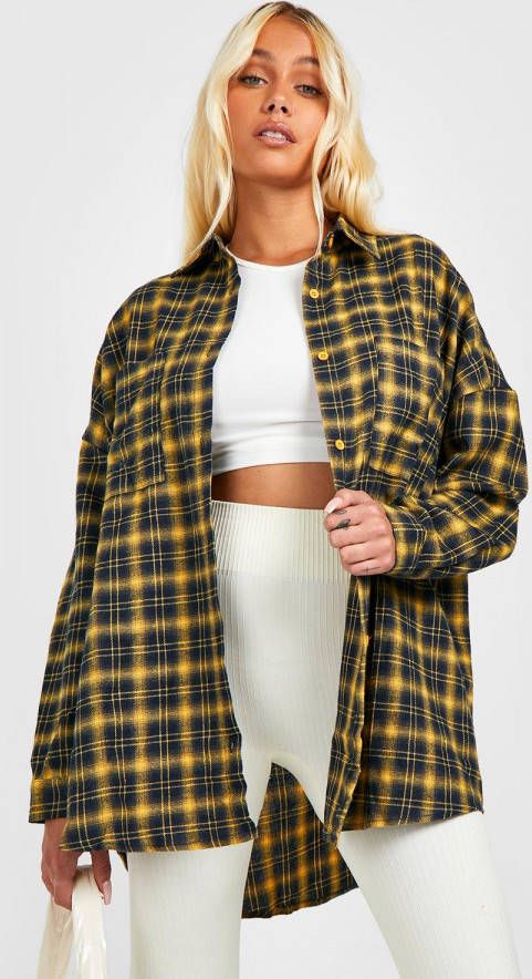 boohoo Oversized Geruite Blouse, Mustard