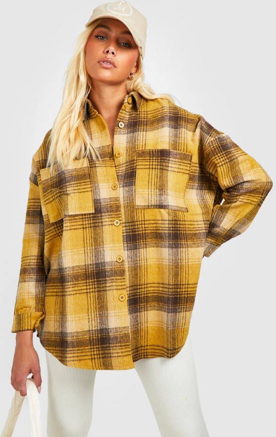 boohoo Oversized Geruite Blouse, Mustard