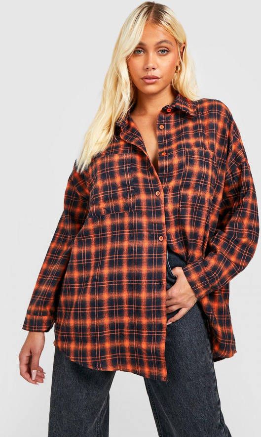 boohoo Oversized Geruite Blouse, Orange