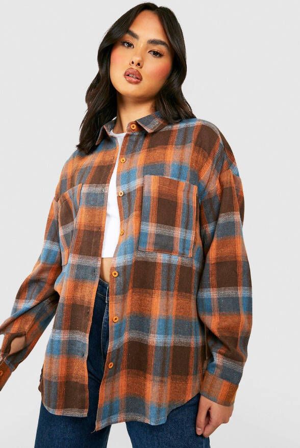 boohoo Oversized Geruite Blouse, Orange