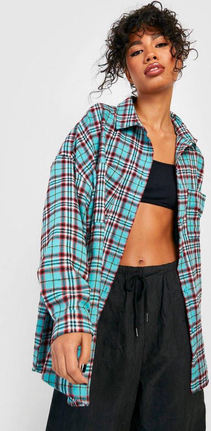 boohoo Oversized Geruite Blouse, Teal