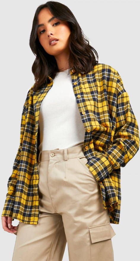 boohoo Oversized Geruite Blouse, Yellow