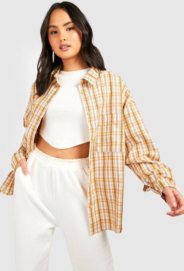 boohoo Oversized Geruite Blouse, Yellow