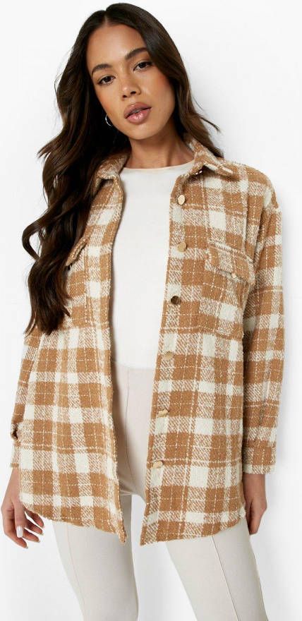 boohoo Oversized Geruite Mono Tussenjas, Beige