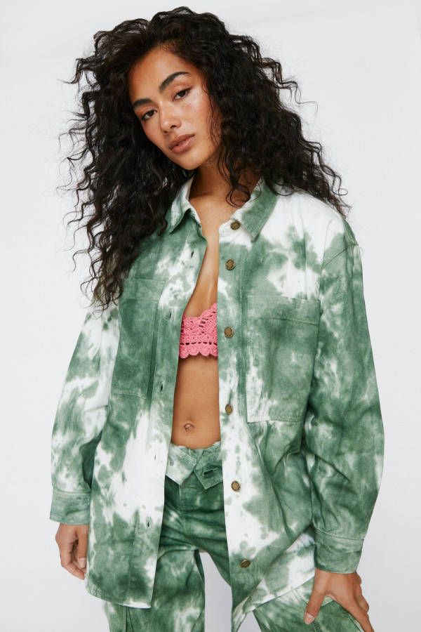 boohoo Oversized Tie Dye Spijkerjas, Green