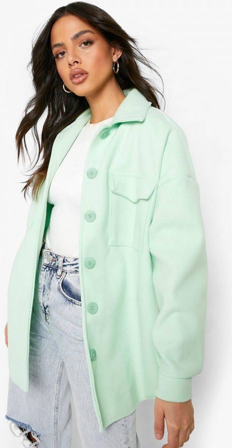 boohoo Pastel Nepwollen Tussenjas, Pale Green