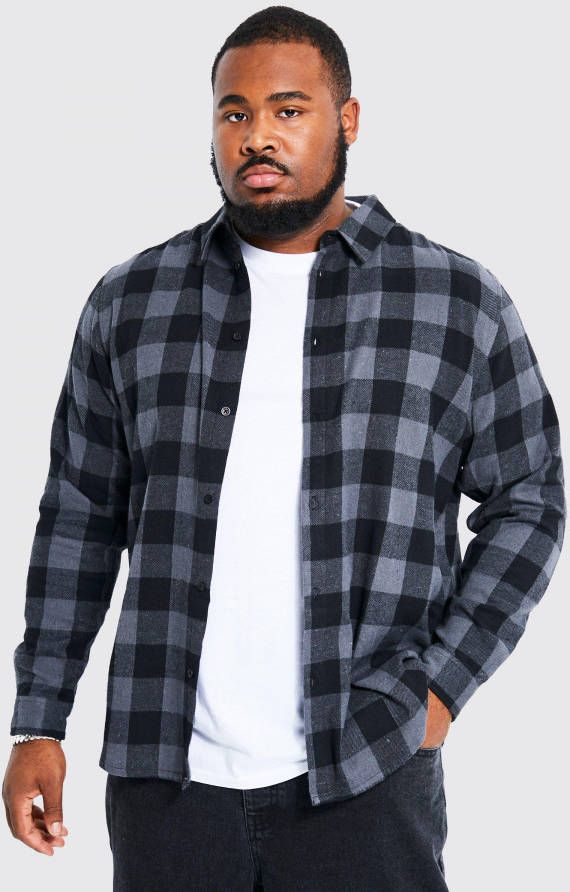 boohoo Plus Geruit Buffalo Overhemd Met Lange Mouwen, Charcoal