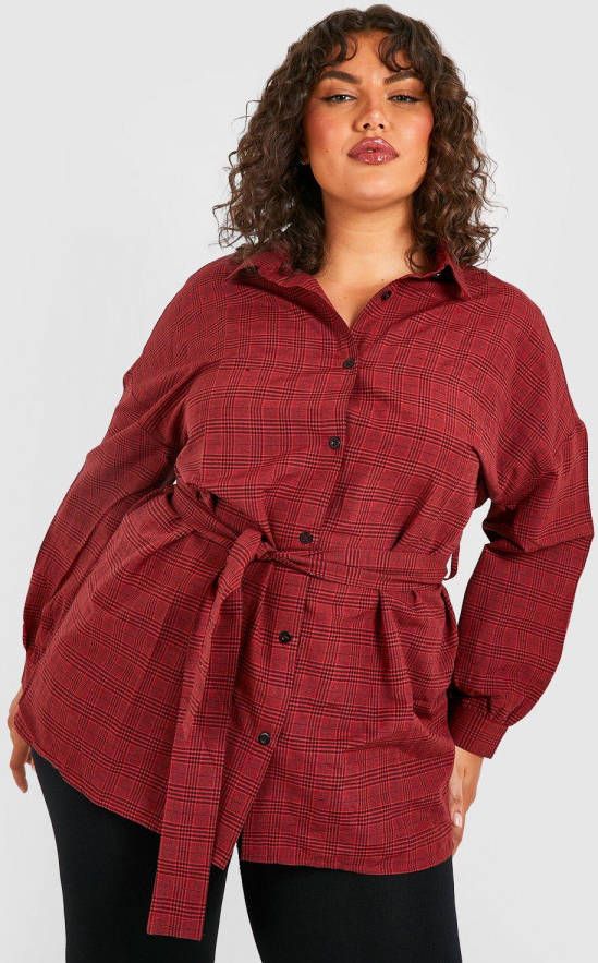 boohoo Plus Geruite Blouse Met Ceintuur, Red