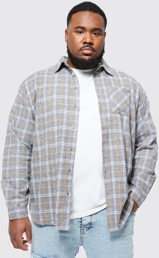 boohoo Plus Oversized Geborsteld Grijs Geruit Overhemd, Grey