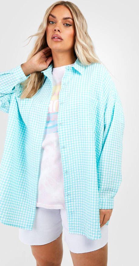 boohoo Plus Oversized Geruit Gingham Overhemd, Aqua