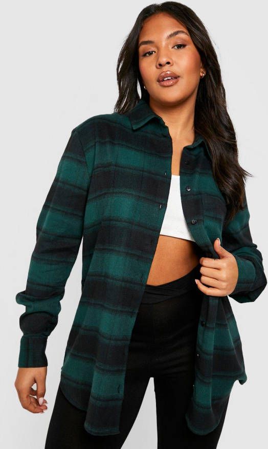 boohoo Plus Oversized Geruite Blouse, Green