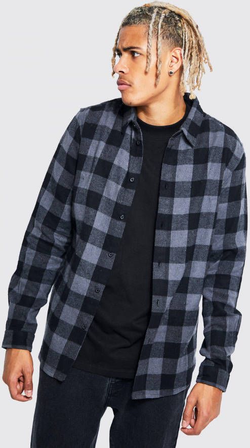 boohoo Tall Geruit Buffalo Overhemd Met Lange Mouwen, Charcoal